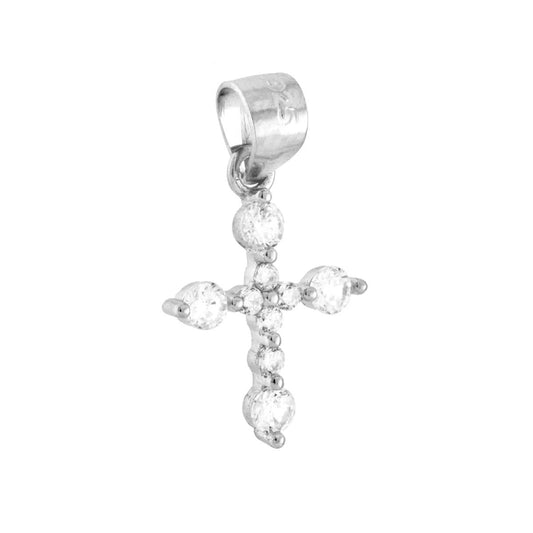 Kreuzanhänger mit weißen Cubic Zirconia in 925er Silber, galvanisch rhodiniert - MeinSchmuckShop