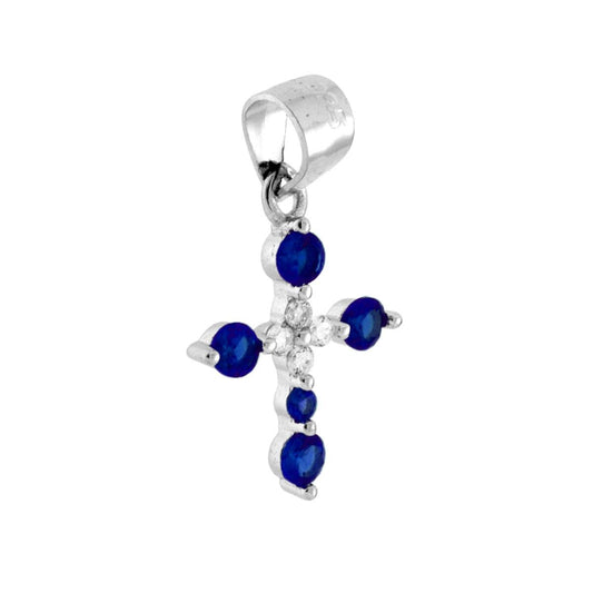 Kreuzanhänger mit Cubic Zirconia Blau, Saphir und Weiß, rhodiumplattiert aus 925er Silber - MeinSchmuckShop