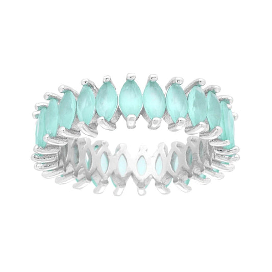 Eternity-Veretta, umlaufend, mit kubischem Zirkon in Marquise-Schliff, opaker Aquamarin, 925er Silber – rhodiniert - MeinSchmuckShop