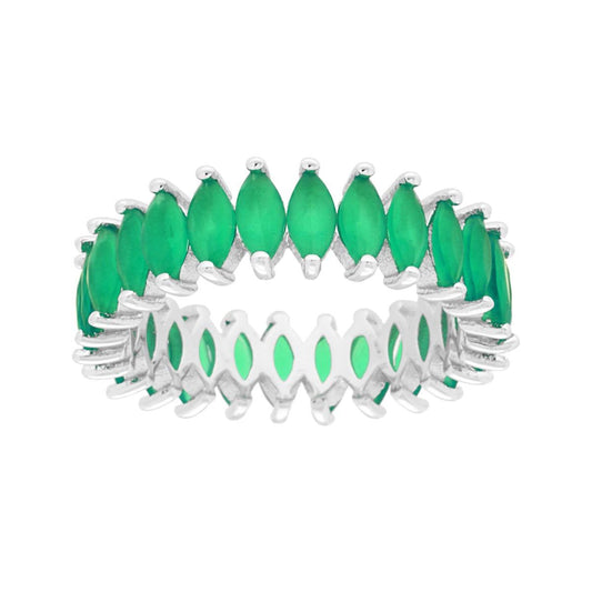 Eternity-Ring mit Rundfassung, Cubic Zirconia, Marquise-Größe Grün Smaragd, opak, aus 925er Silber, rhodiniert. - MeinSchmuckShop