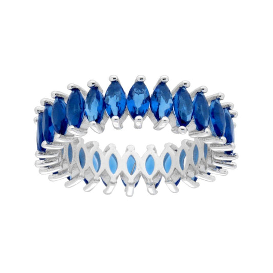 Eternity-Ring mit umlaufender Veretta aus Cubic Zirconia, Marquise Blau Saphir matt, Silber 925 galvanisch rhodiniert - MeinSchmuckShop