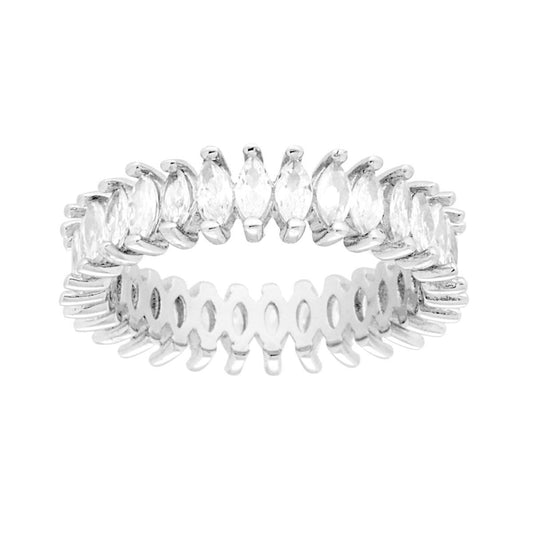 Eternity-Ring mit Veretta rundum, mit weißen Marquise-Cubic-Zirconia aus 925er Silber, rhodiniert galvanisiert - MeinSchmuckShop