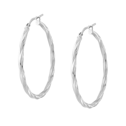 Ohrringe Creolen Torchon-Röhrchen 33 mm aus Silber 925 Rhodium-Galvanik - MeinSchmuckShop