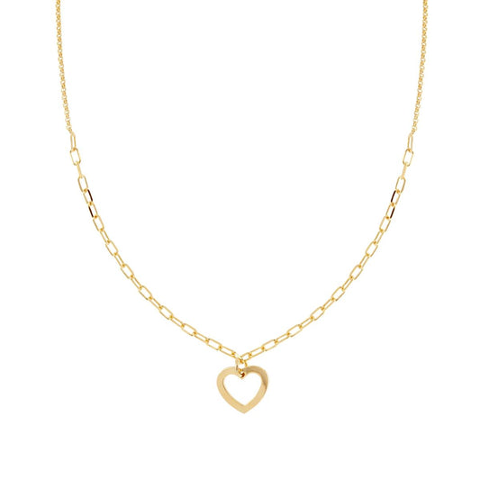 Kette mit länglicher Forzatina- und Diamant-Rolo-Kette, mit hängendem Herz aus 925er Silber, vergoldet. - MeinSchmuckShop
