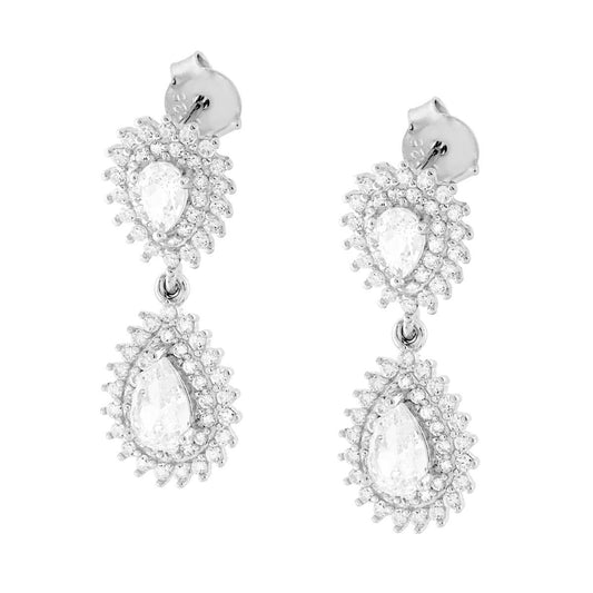 Weiße Tropfenohrringe mit weißen Cubic Zirconia, rhodiniertes 925er Silber - MeinSchmuckShop