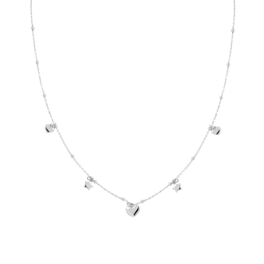 Kette mit feiner Diamantierung, Herzen- und Sternenanhänger aus 925er Silber, rhodiniert. - MeinSchmuckShop
