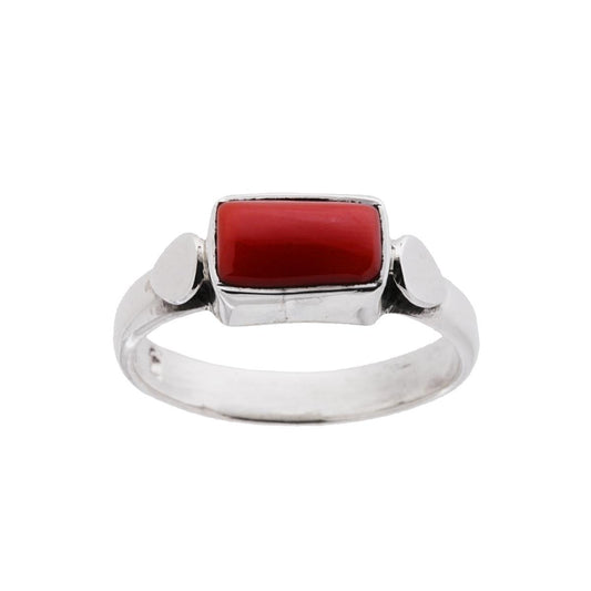 Ethnischer Ring mit rechteckigem Korallenstein aus Silber 925 - MeinSchmuckShop