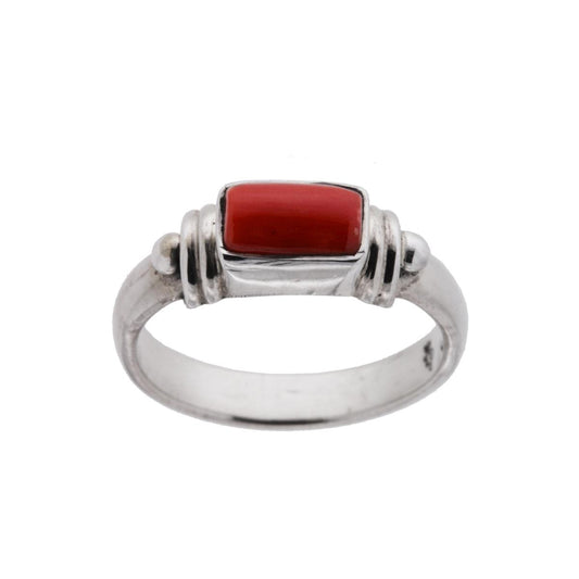 Ethnischer Ring mit rechteckigem Korallenstein aus 925er Silber. - MeinSchmuckShop