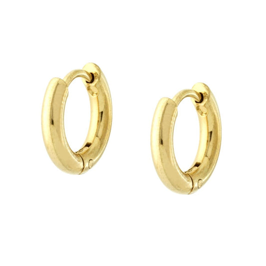 Hoop-Ohrringe mit Klappverschluss, 13 mm, aus Stahl, goldfarben - MeinSchmuckShop