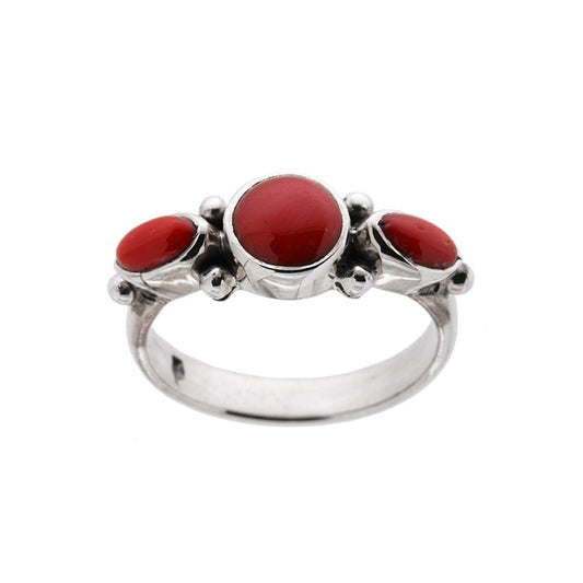 Ethnischer Ring Trilogy mit Korallensteinen aus Silber 925 - MeinSchmuckShop