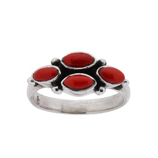 Ethnischer Ring mit Blättern und Korallensteinen aus Silber 925 - MeinSchmuckShop