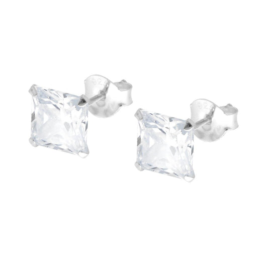 Ohrstecker Leuchtpunkt Quadrat, 6 mm, Cubic Zirconia, Weiß, Silber 925 - MeinSchmuckShop