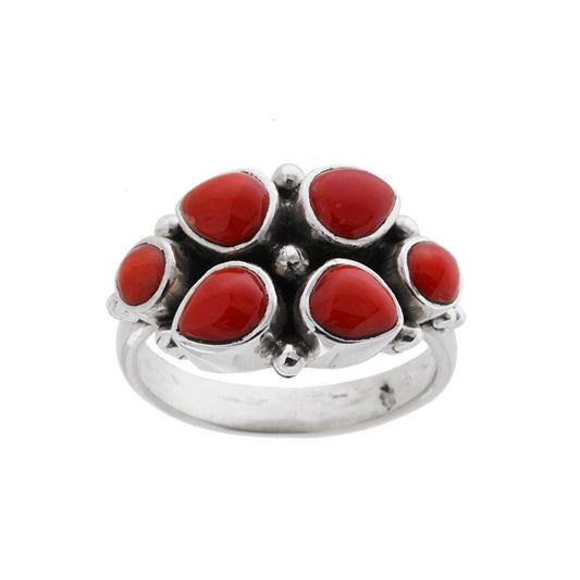 Ethnischer Ring mit Korallensteinen aus 925er Silber - MeinSchmuckShop