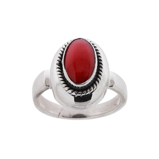Ethnischer ovaler Ring mit Korallenstein aus 925er Silber - MeinSchmuckShop
