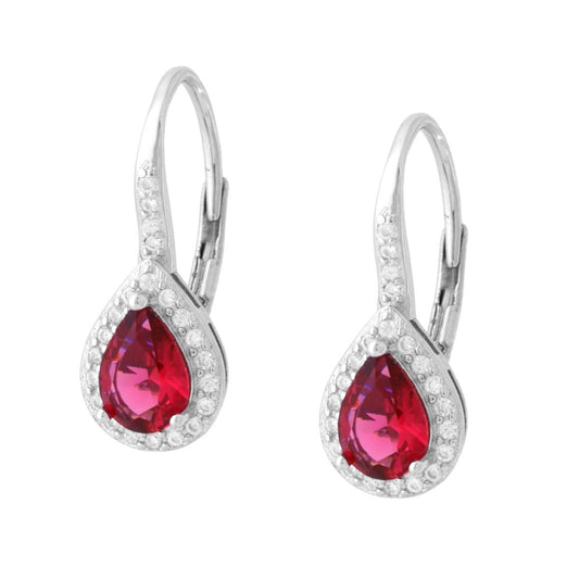 Ohrhänger Monachella Tropfen Rubinrot, umrundet von weißen Cubic Zirconia, aus Silber 925, rhodiniert galvanisch - MeinSchmuckShop