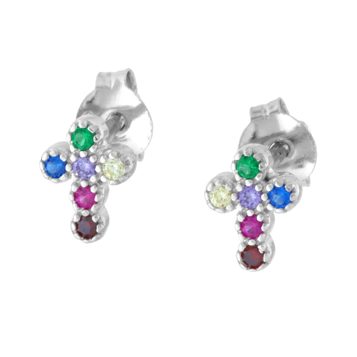 Ohrringe Kreuz mit mehrfarbigen Cubic Zirconia aus Silber 925, galvanisch rhodiniert - MeinSchmuckShop