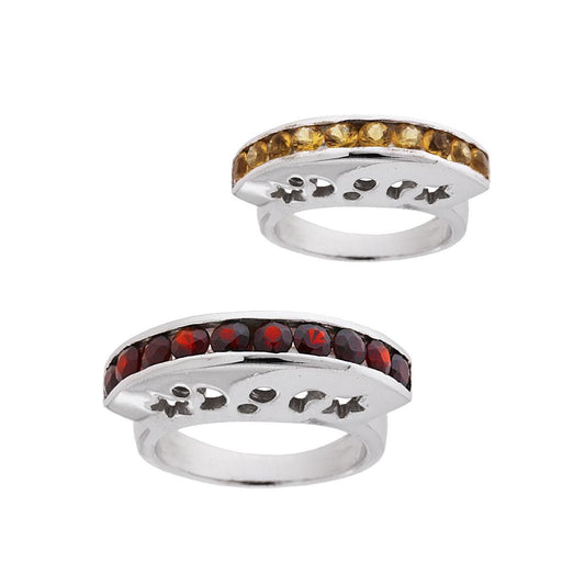 Ethnischer Veretta-Ring mit Mond und Sternen und Natursteinen aus 925er Silber - MeinSchmuckShop