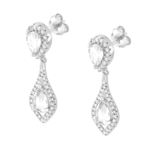 Weißer Tropfen-Ohrhänger, von weißen Cubic Zirconia umrahmt, aus 925er Silber, rhodiniert galvanisiert - MeinSchmuckShop