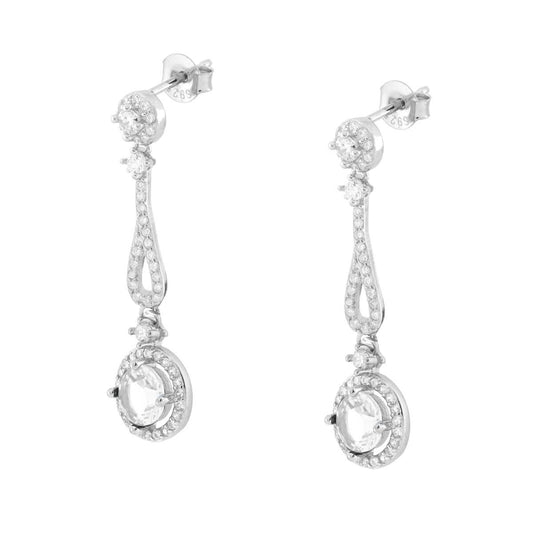 Runde Hängerohrringe aus 925er Silber, rhodiniert, mit weißen Cubic-Zirconia besetzt - MeinSchmuckShop