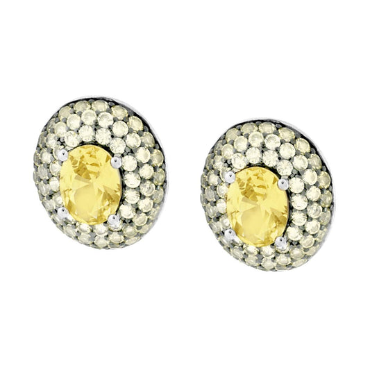 Ohrstecker Knopfoval mit Cubic Zirconia Gelbtopas aus 925er Silber rhodiniert - MeinSchmuckShop