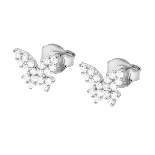 Schmetterlingsohrringe mit weißen Cubic Zirconia in 925er Silber, galvanisch rhodiniert - MeinSchmuckShop