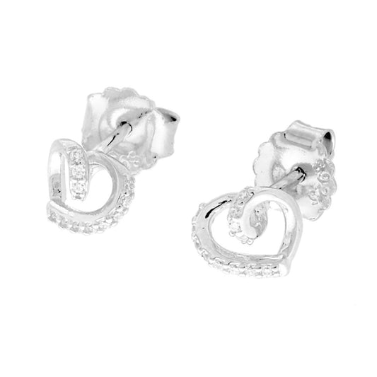 Herz-Ohrringe mit weißen Cubic Zirconia aus 925er Silber, rhodiniert - MeinSchmuckShop