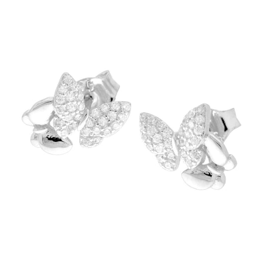 Ohrringe Schmetterlinge mit weißen Cubic Zirconia in Silber 925, rhodium-beschichtet - MeinSchmuckShop