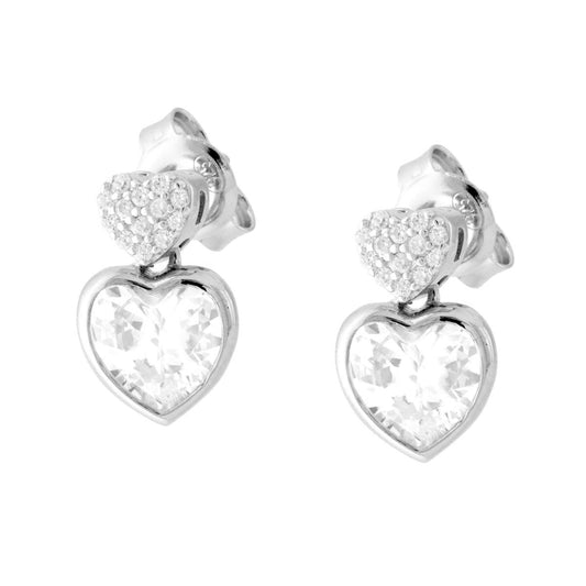 Ohrringe, Herzen, mit weißen Cubic Zirconia aus 925er Silber rhodiniert - MeinSchmuckShop