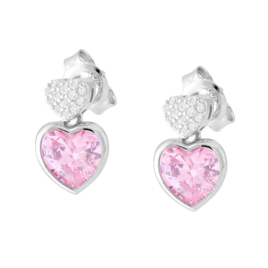 Herz-Ohrringe mit rosa Cubic-Zirkonia aus Silber 925, rhodiniert - MeinSchmuckShop