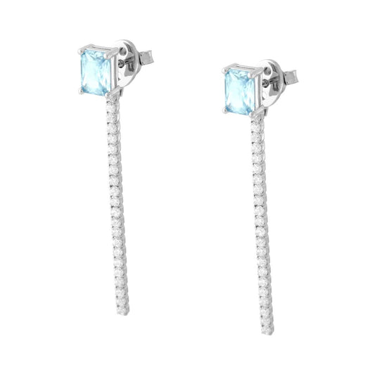 Ohrstecker Lichtpunkt Baguette-Aquamarin und Tennis-Anhänger mit weißen Cubic Zirconia, in 925er Silber galvanisch rhodiniert - MeinSchmuckShop