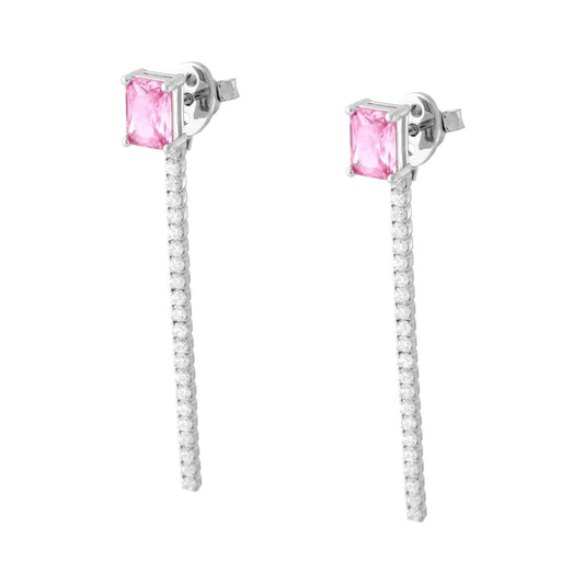 Ohrringe Punkt-Licht Baguette Rosa und Tennis-Anhänger mit weißen Cubic Zirconia aus 925er Silber rhodiniert - MeinSchmuckShop
