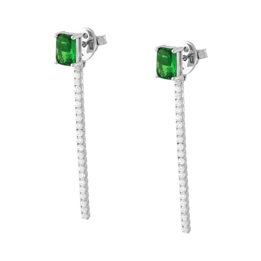 Ohrringe Punkt-Licht Baguette Smaragdgrün und Tennisanhänger mit weißen Cubic Zirconia aus 925er Silber, rhodiniert - MeinSchmuckShop