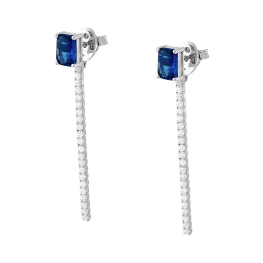 Ohrringe Punto-Luce Baguette-Blauer Saphir und Tennis-Anhänger mit weißen Cubic Zirconia aus 925er Silber rhodiniert - MeinSchmuckShop