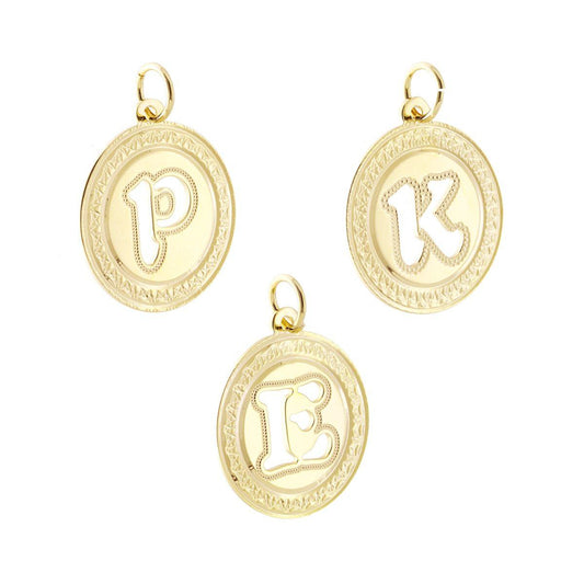 Rundanhänger Ø 28 mm, diamantiert, mit Initialbuchstaben des Namens als Aussparung, aus Edelstahl goldfarben - MeinSchmuckShop
