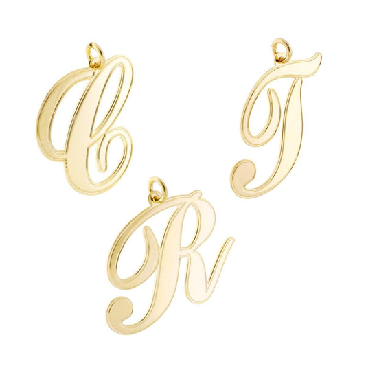 Anhänger Initiale Namensbuchstabe in Kursivschrift aus Edelstahl in Goldfarbe - MeinSchmuckShop