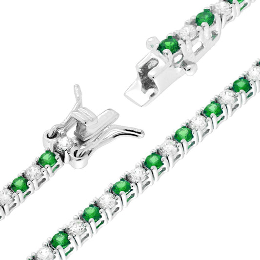 Tennisarmband Griffe 16,5 cm mit Zirkonien 2 mm, Weiß und Smaragdgrün abwechselnd, aus Silber 925 rhodiniert - MeinSchmuckShop