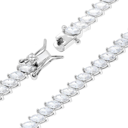 Tennisarmband mit Marquise-Fassungen, 18 cm, mit weißen Zirkonen, aus 925er Silber, rhodiniert. - MeinSchmuckShop