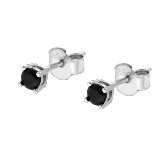 Ohrringe Punto Luce Rund mit schwarzem Cubic Zirconia, 3 mm, Silber 925 galvanisch Rhodium - MeinSchmuckShop