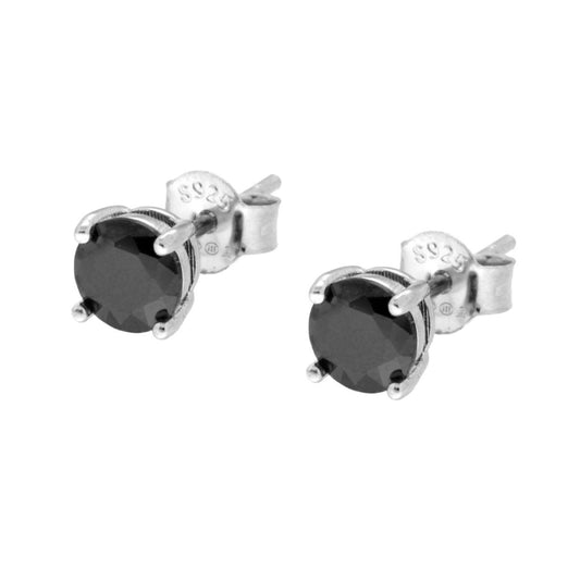 Ohrringe mit rundem Punto-Luce Stein aus schwarzem Cubic Zirconia, 5 mm, in 925er Silber rhodiniert - MeinSchmuckShop