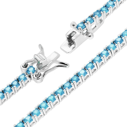 Tennisarmband, Länge 16,5 cm, mit Zirkonen von 2 mm Durchmesser, Aquamarin in Silber 925 rhodiniert - MeinSchmuckShop