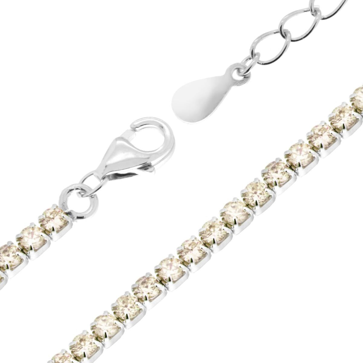 Tennisarmband mit Krallen, Länge 17 + 3 cm, Zirkonien 2 mm, Champagnerfarbene, Silber 925, rhodiumbeschichtet - MeinSchmuckShop