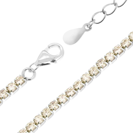 Tennisarmband mit Krallen, Länge 17 + 3 cm, Zirkonien 2 mm, Champagnerfarbene, Silber 925, rhodiumbeschichtet - MeinSchmuckShop