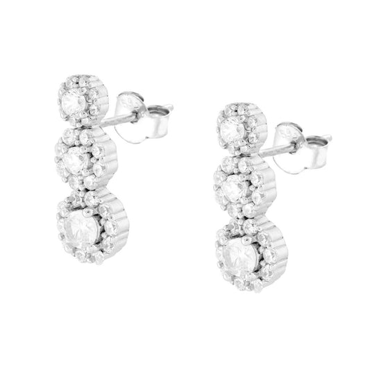 Ohrstecker Trilogy Degrade Fiori Bianco, umrandet von kubischen Zirkonien, aus 925er Silber galvanisch rhodiniert - MeinSchmuckShop