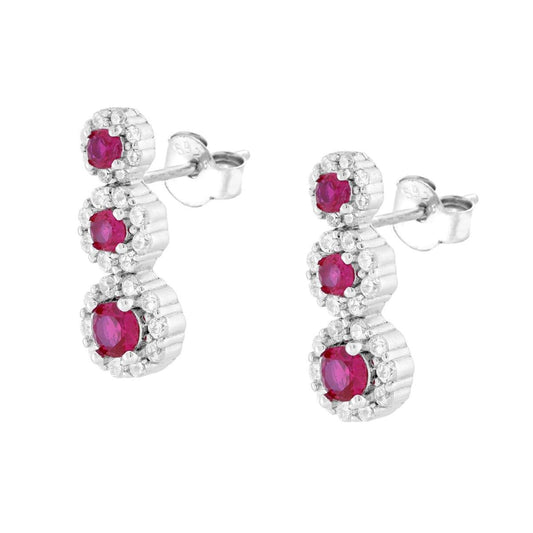 Ohrringe Trilogy Degradé Fiori Rubinrot, umrundet von weißen Cubic Zirconia, aus Silber 925 rhodiniert. - MeinSchmuckShop