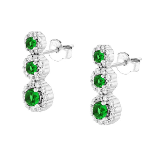 Ohrringe Trilogy Degrade Blüten Grün Smaragd, umrahmt von weißen Cubic Zirconia, aus 925er Silber rhodiniert. - MeinSchmuckShop