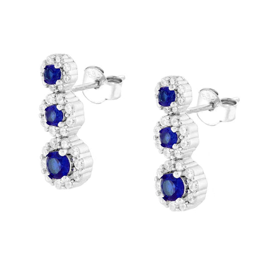 Ohrringe Trilogy Degradé Blüten Blau Saphir, umgeben von weißen Cubic Zirconia, aus Silber 925, rhodiumbeschichtet. - MeinSchmuckShop