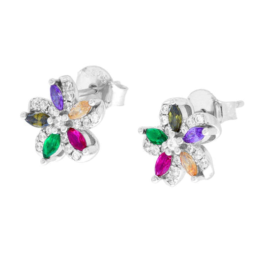 Ohrringe in Blütenform mit multicolor Cubic Zirconia aus 925er Sterlingsilber rhodiumbeschichtet - MeinSchmuckShop