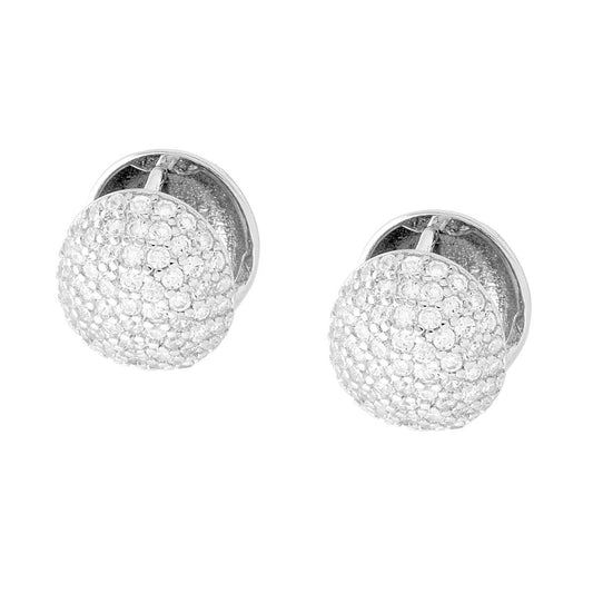 Ohrstecker Kugelform mit weißen Cubic Zirconia in 925er Silber, rhodiniert - MeinSchmuckShop