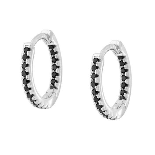 Ohrhänger Kreis-Scattino 15 mm mit schwarzen Cubic Zirconia in Silber 925 rhodiniert galvanisch - MeinSchmuckShop