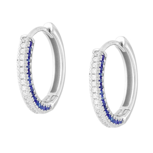 Hoop-Ohrringe mit Schnappverschluss aus 925er Silber, rhodiniert, mit blauem Saphir-Cubic-Zirconia und Weiß. - MeinSchmuckShop